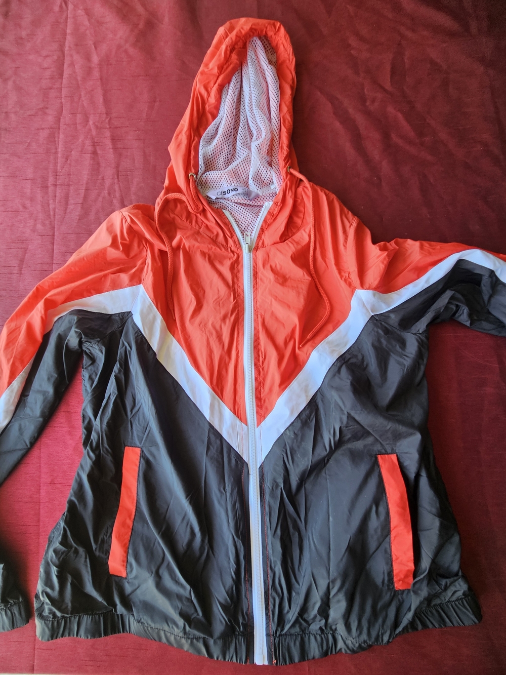 '00s CI SONO Windbreaker Women Large Red White Blue Color Block Vintage Zip RARE